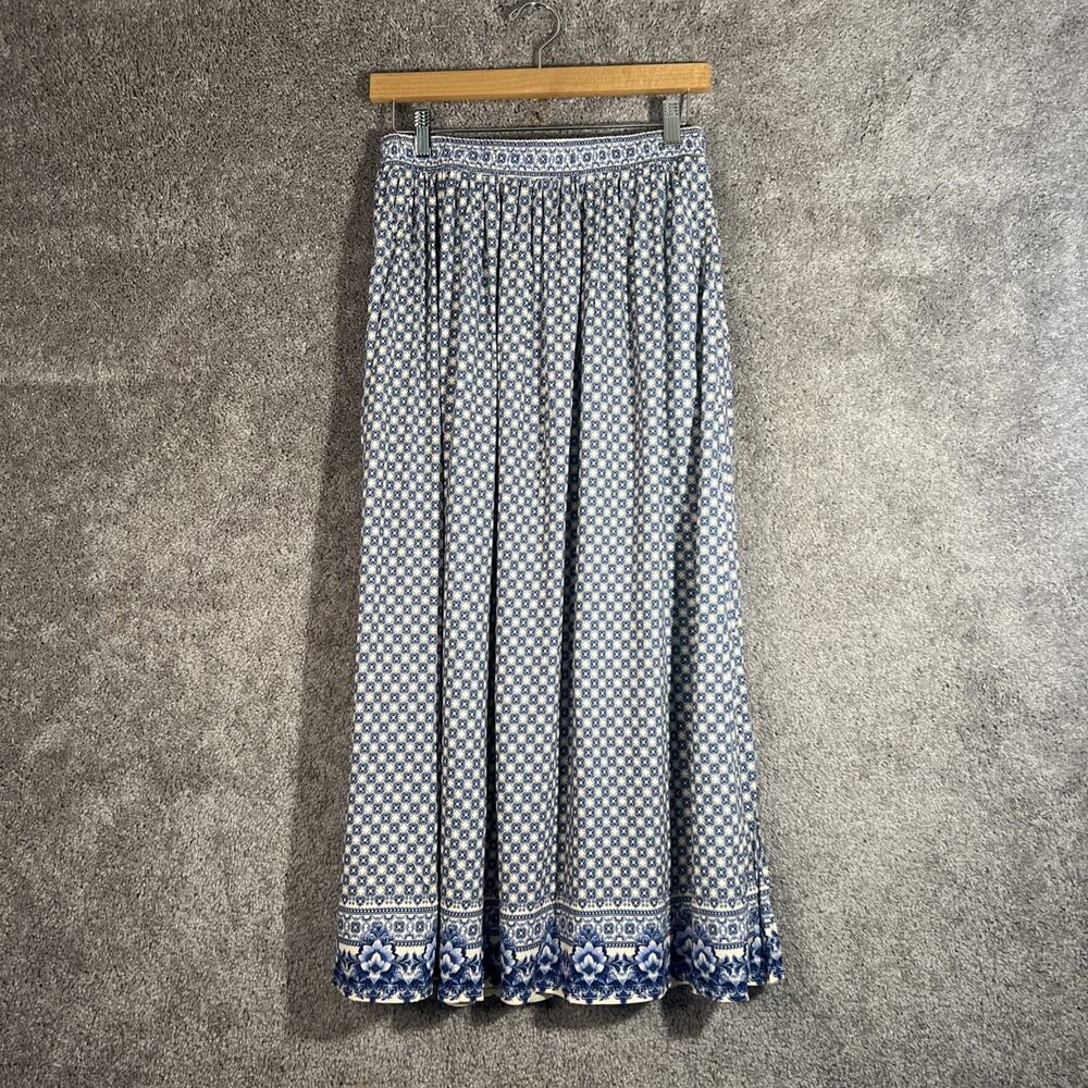 Max Studio Womens M Blue Floral Skirt Elastic Waist Pockets Boho Midi NWT